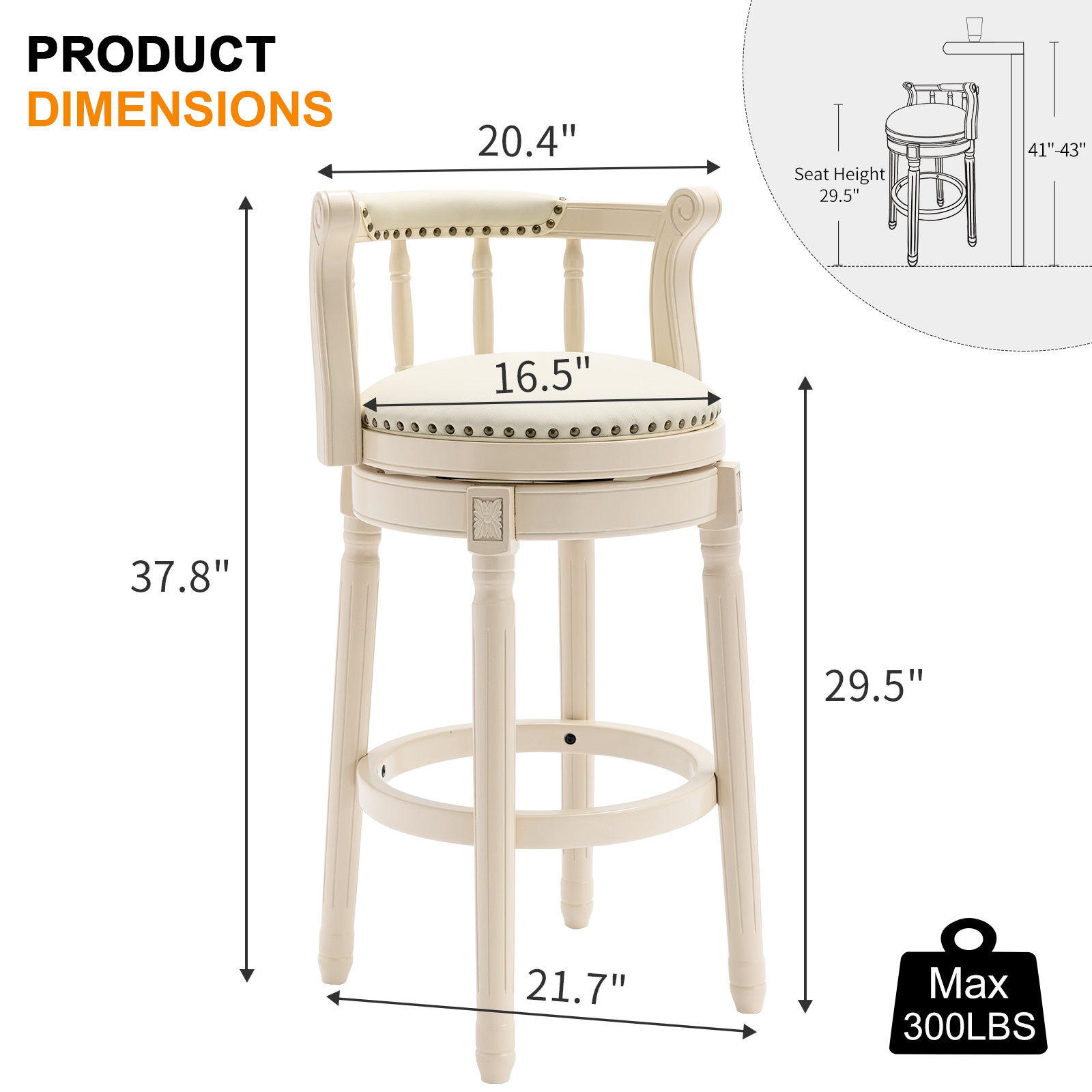 Bar Stools Seat Height 29.5'' Leather Wooden Bar Stools(WHITE 1pc)